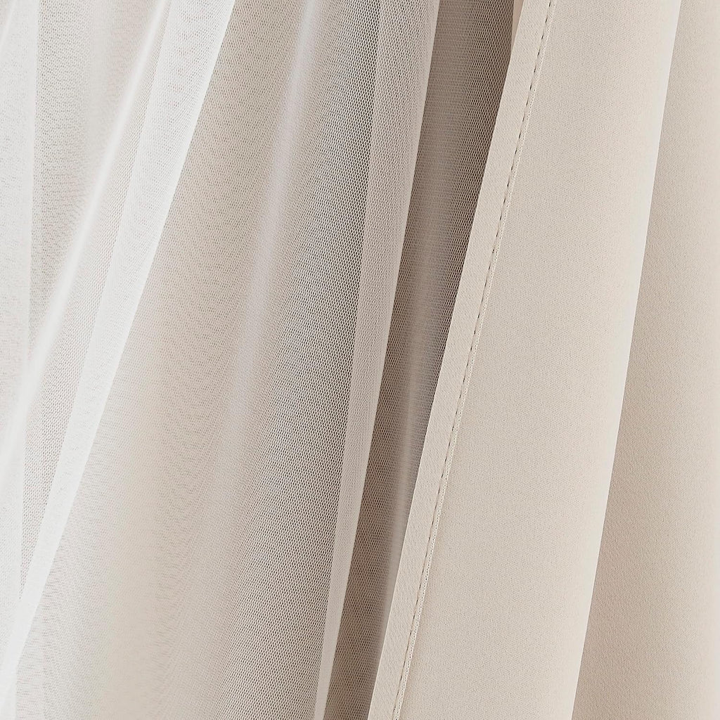 Beige Double Layer 80% Blackout Curtains 54Wx84L